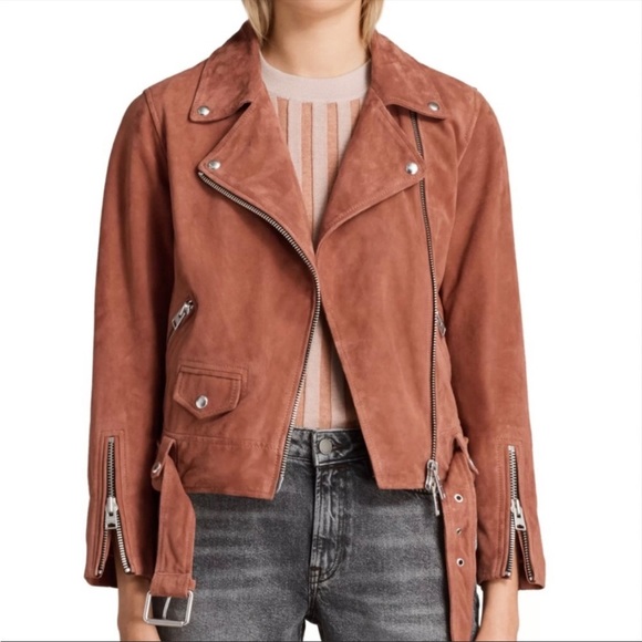 All Saints rose leather suede Cole biker jacket - Picture 1 of 8